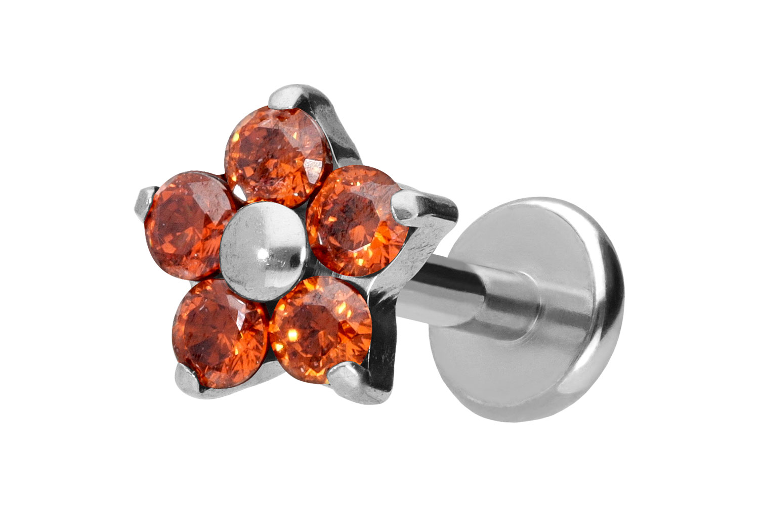 Titan Labret Piercing mit Push Fit KRISTALLBLUME